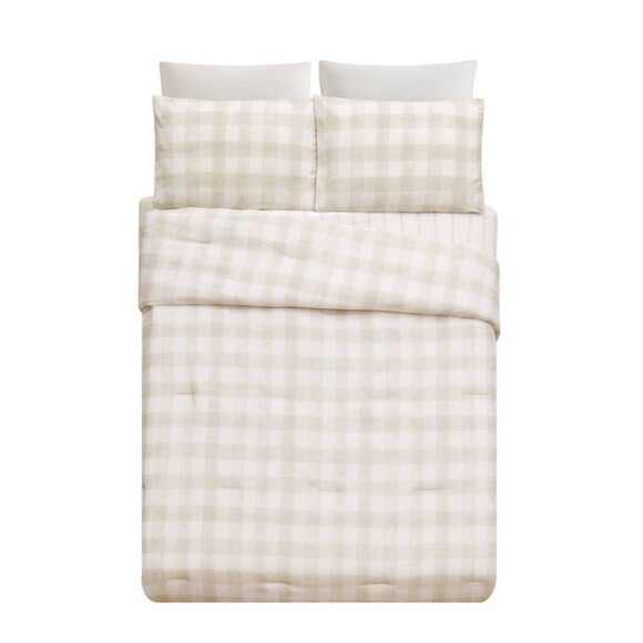 Modern Heirloom Queen Gingham Comforter Tan NEW - Picture 6 of 9
